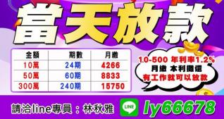 當天放款 10-500 年利率1.2% 月繳 本利攤還