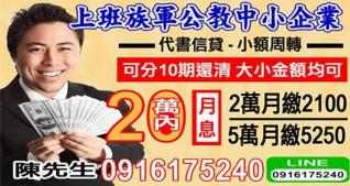 上班族、軍公教、中小企業 代書新貸，小額周轉
