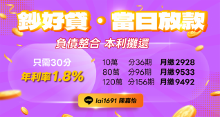 鈔好貸小額借款，年利率1.8%當日放款服務