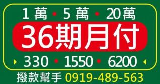 1萬、5萬、20萬借款分36期月付金額明細表