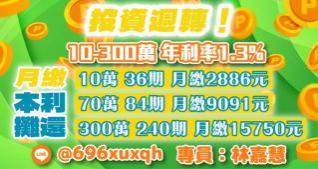 10~300萬，投資週轉，還款可本利攤還