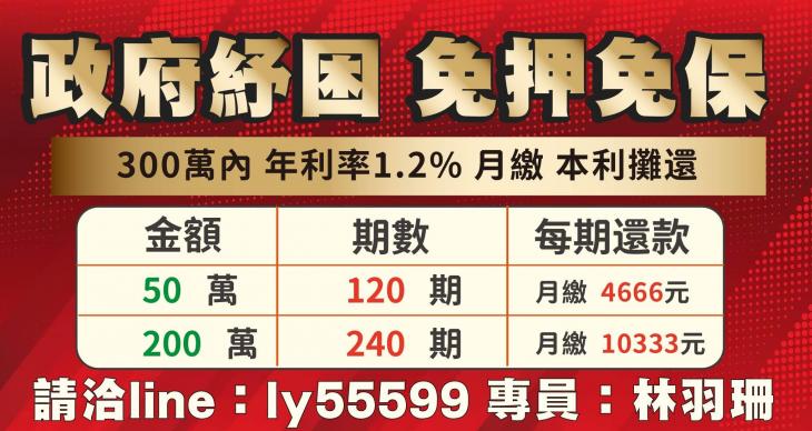 免押免保 300萬內 年利率1.2%