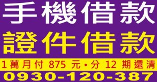手機與證件借款廣告，借1萬分12期月付875元速辦